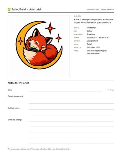 First page of the printable fox artist brief