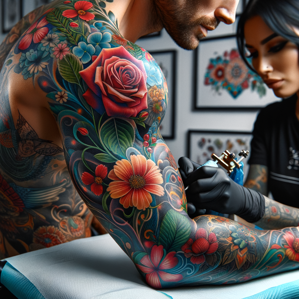mens floral tattoo sleev tattoo design