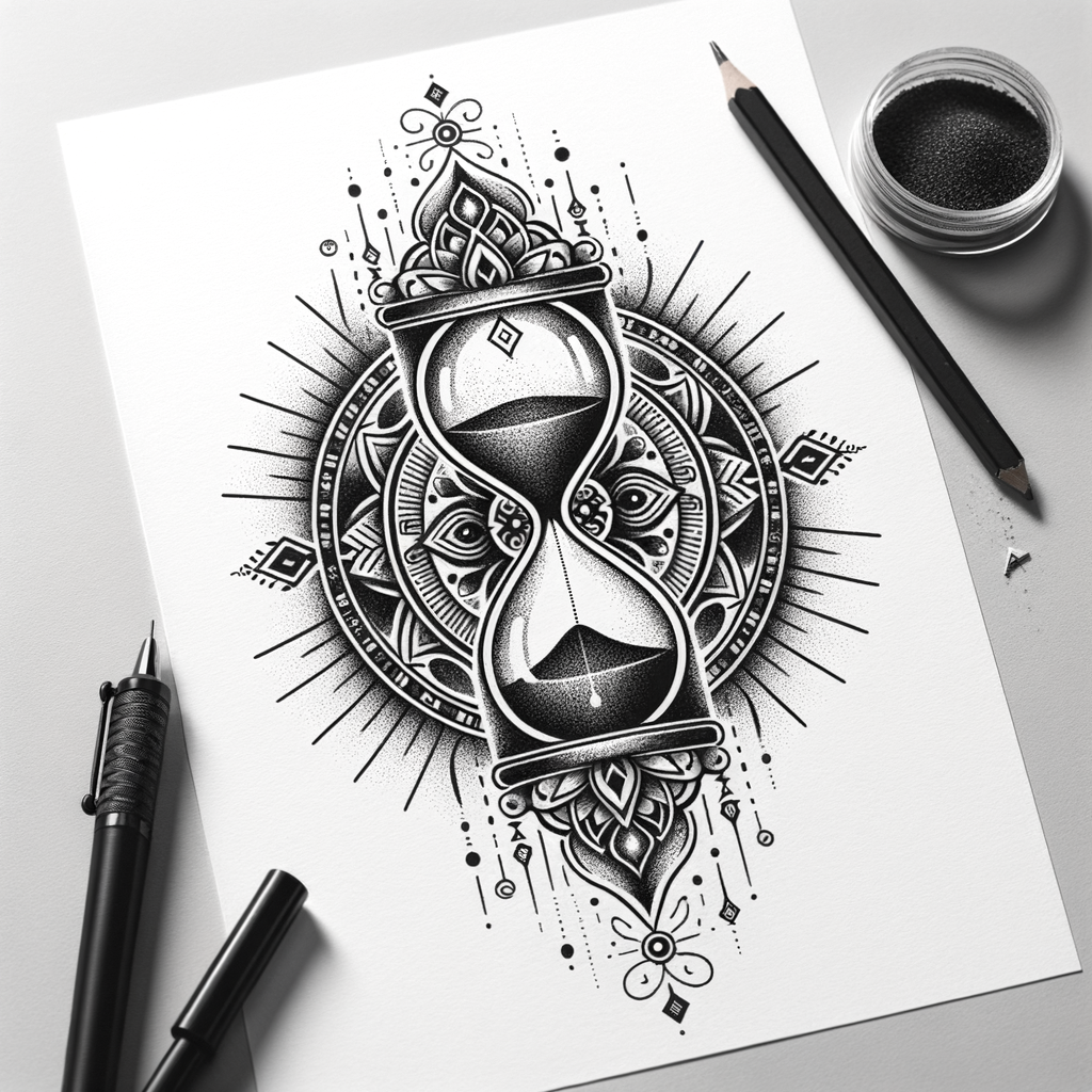an hourglass tattoo design on a white paper background tattoo design