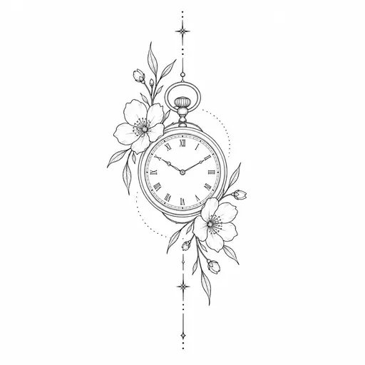 clock & tattoo, Fine-line, black & grey tattoo design