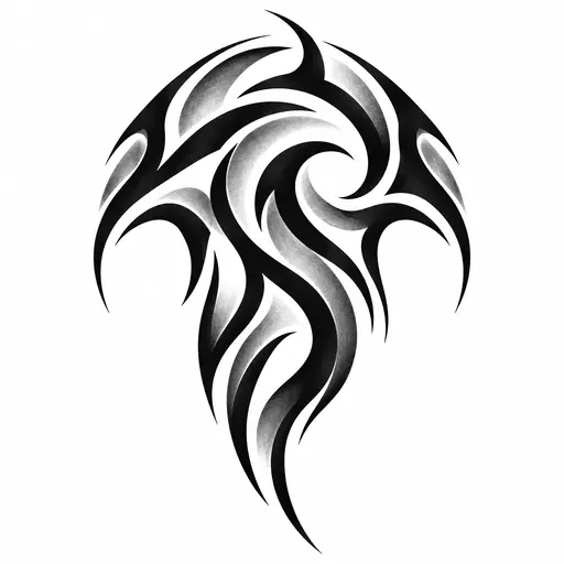 Bold, flowing black shapes with sharp curved points that cap the shoulder and follow the muscle, Tribal, black & grey tattoo design