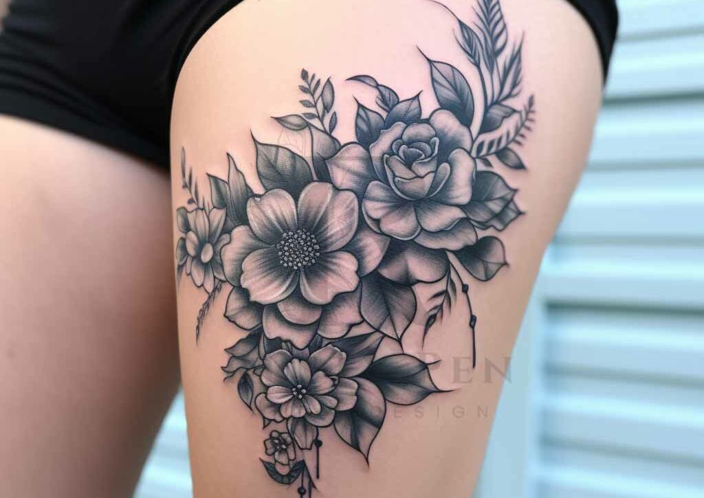 Flower Thigh Tattoo