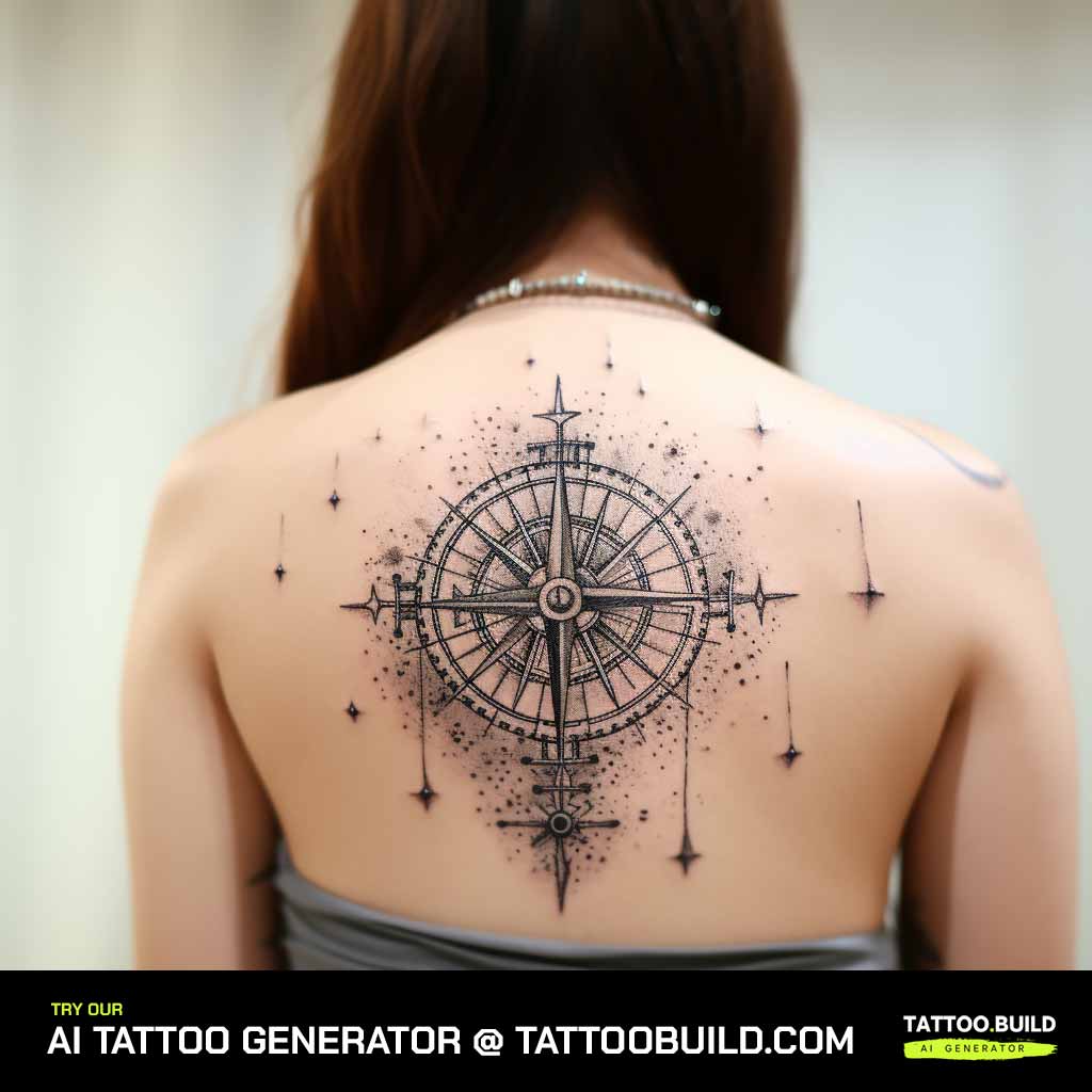 Female Back Compass Tattoo