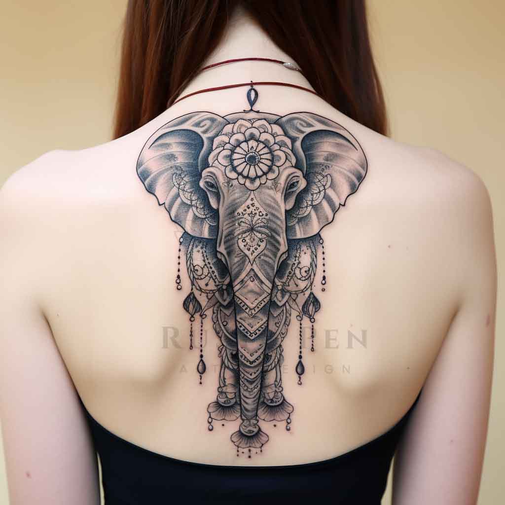 Elephant Tattoo on a woman's back