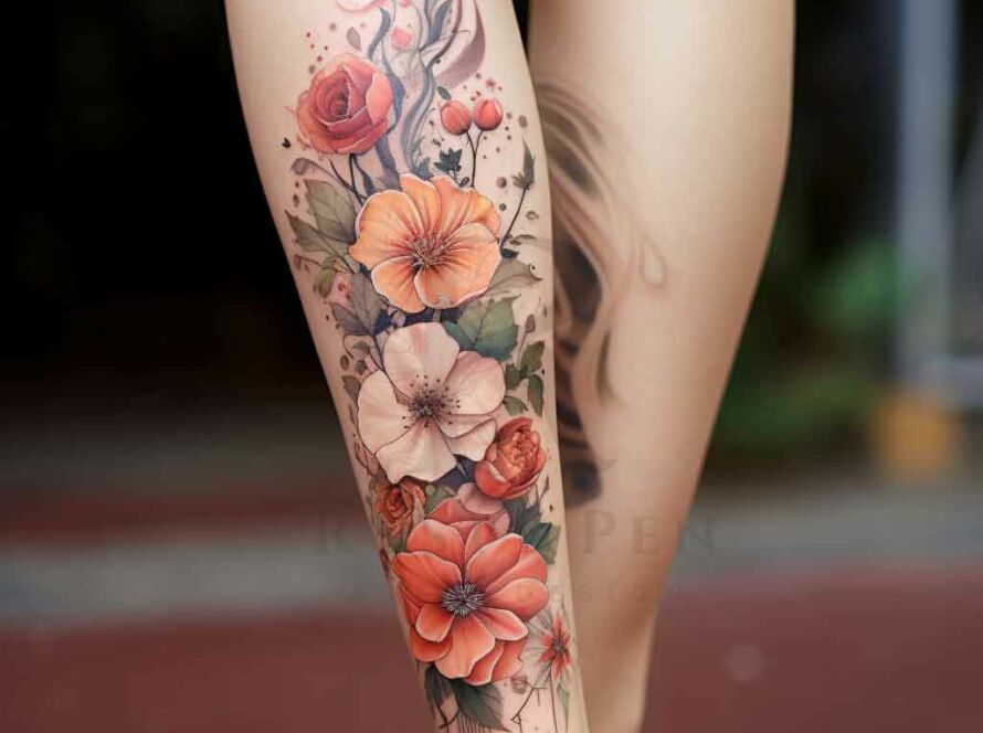 Floral Leg Tattoo