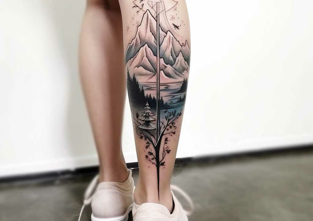 Mountain and Tee shin tattoo