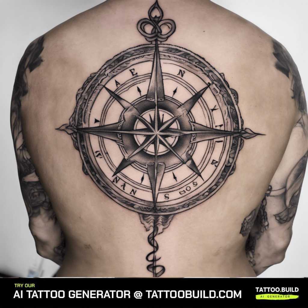 Snake compass tattoo on the back