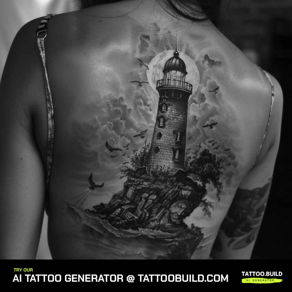Lighthouse Tattoo Woman's back