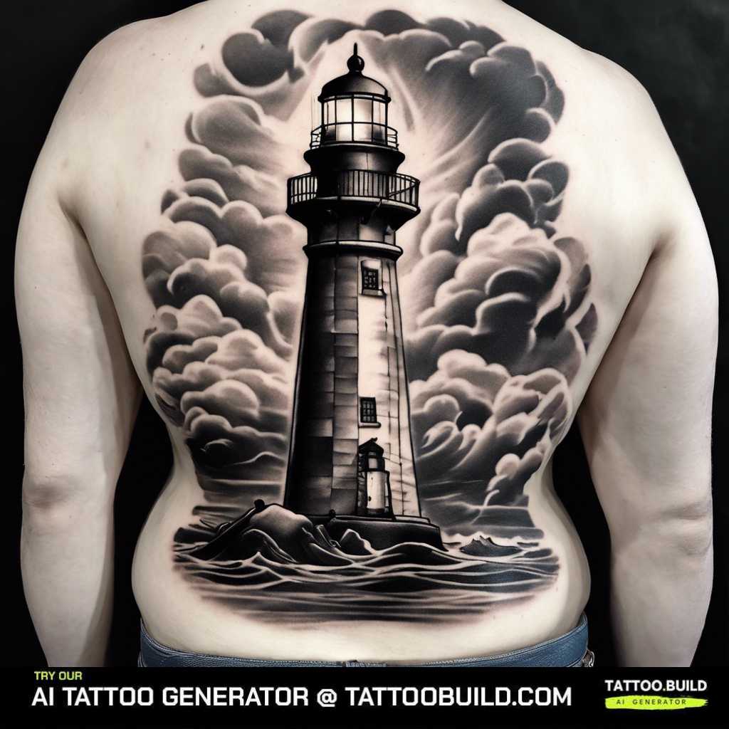 lighthouse back tattoo for men