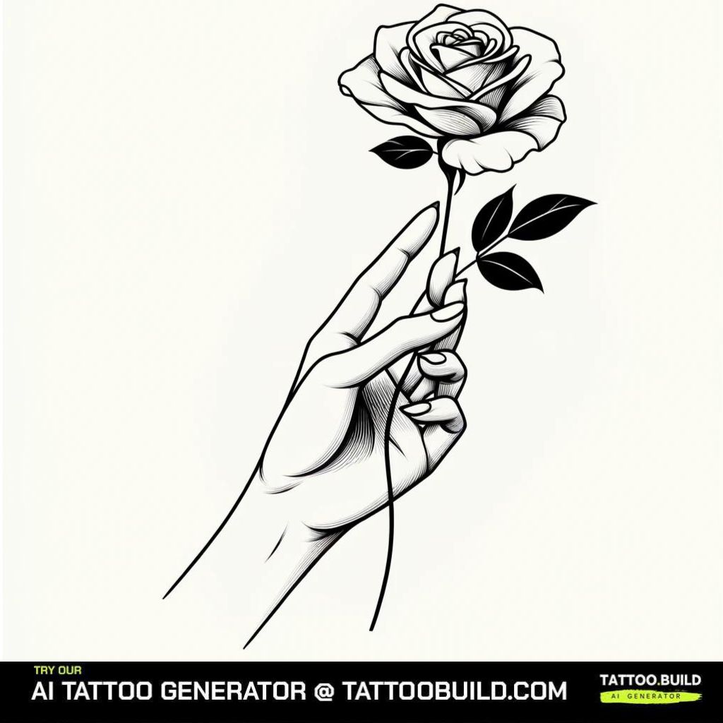 Black and Gray Flower Tattoo Designs of a hand holding a rose