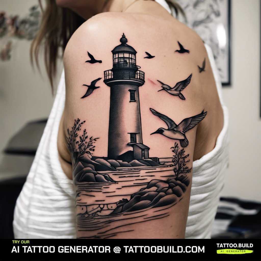 Women's Lighthouse Shoulder Tattoo