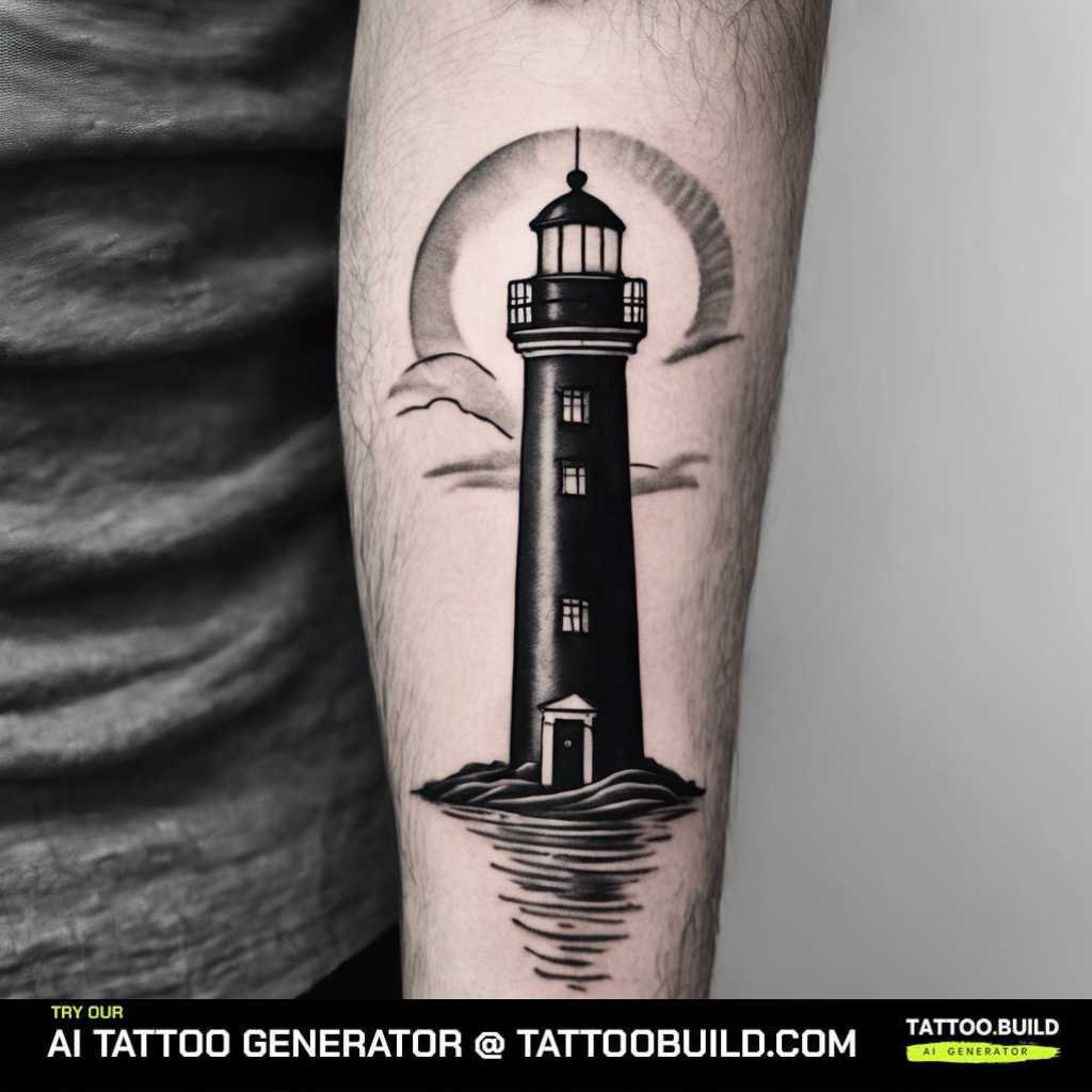 a simple lighthouse tattoo on the arm