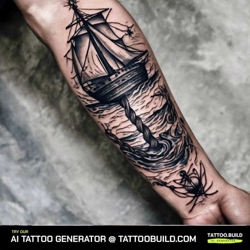 A tattoo depicting a nautical scene