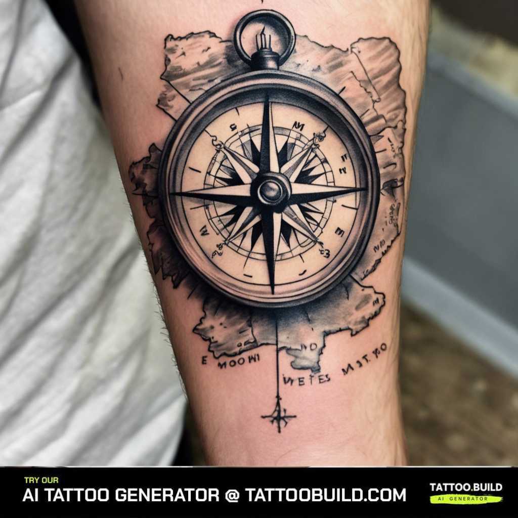 compass forearm tattoo with map
