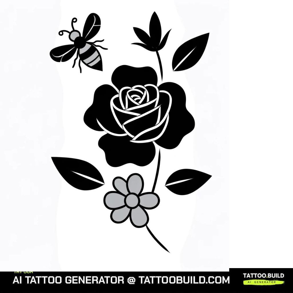 flower and bee tattoo design