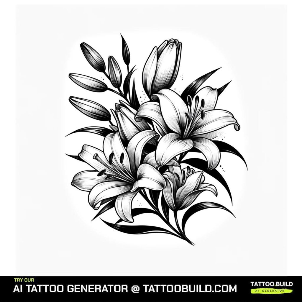 Lilly flower tattoo design in black and white