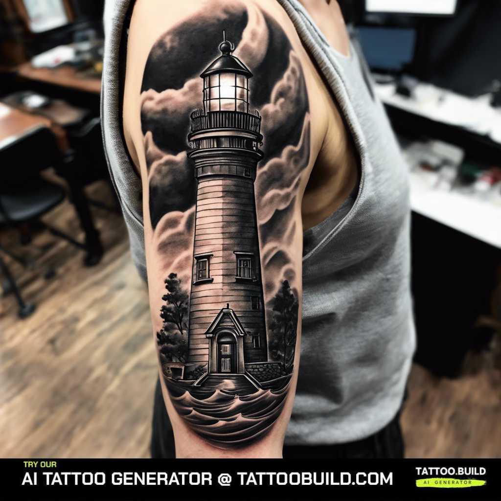 Stormy Lighthouse Tattoo for men