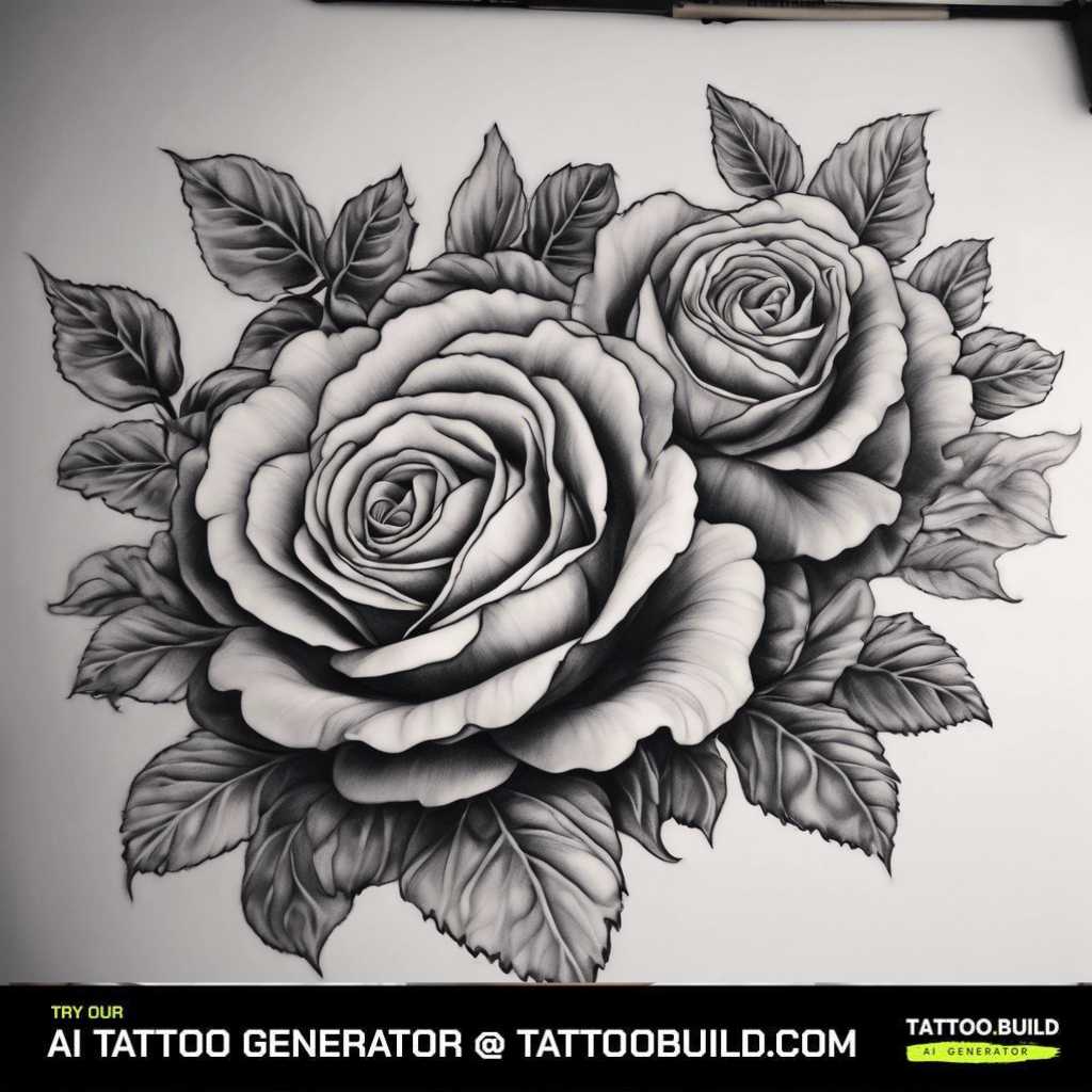 Cabbage black and gray rose tattoo drawing
