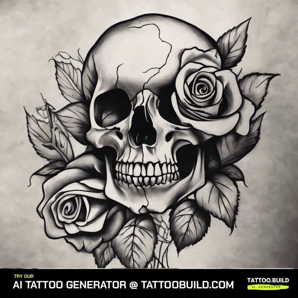 Skull encircled in rose tattoo