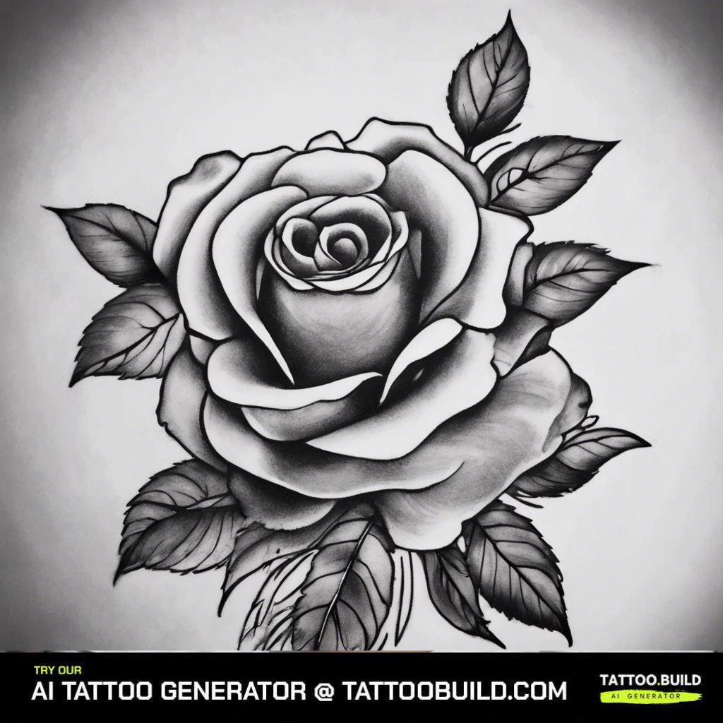Classic black and gray rose tattoo drawing in full boom