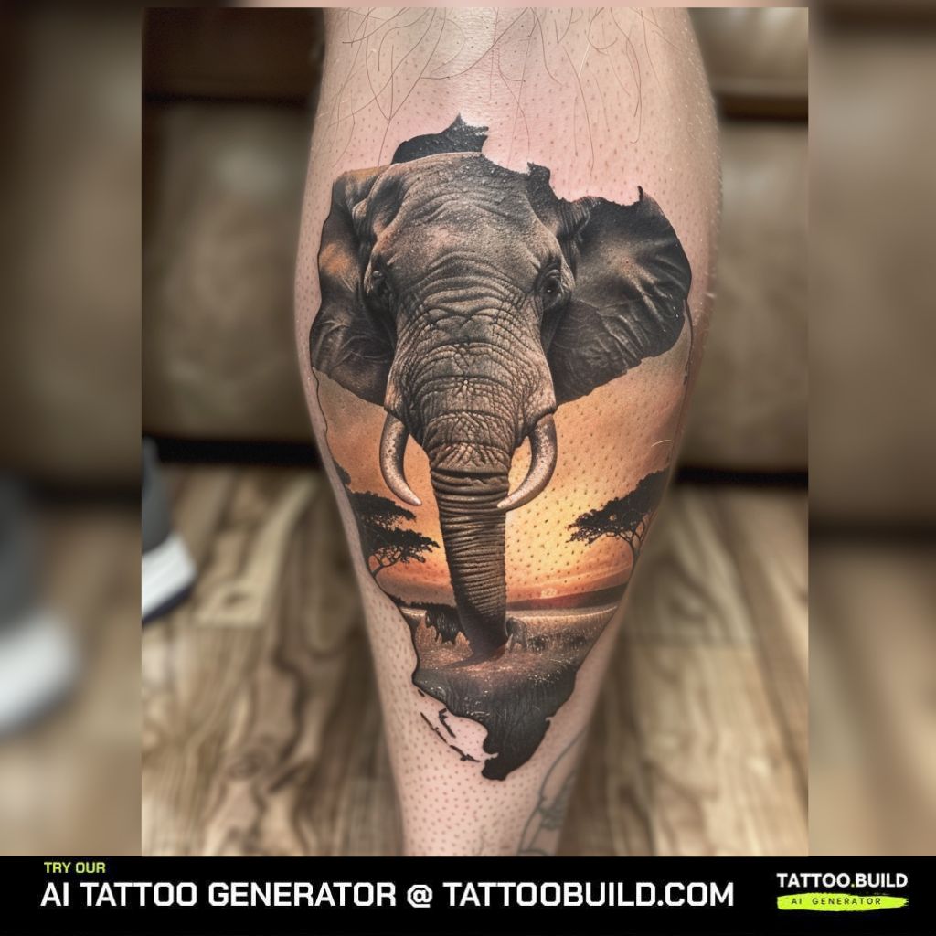 sunset elephant leg tattoo