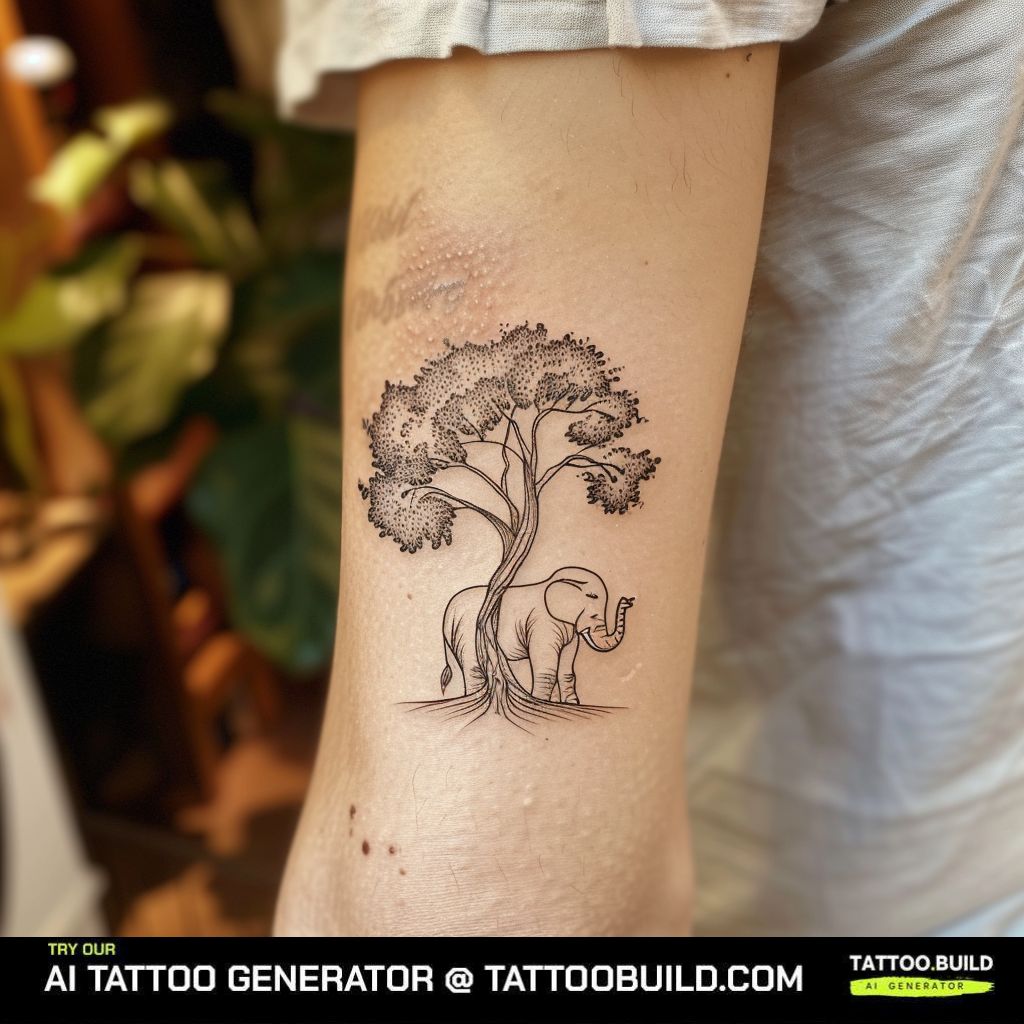 elephant outline tattoo of an elephant under a tree