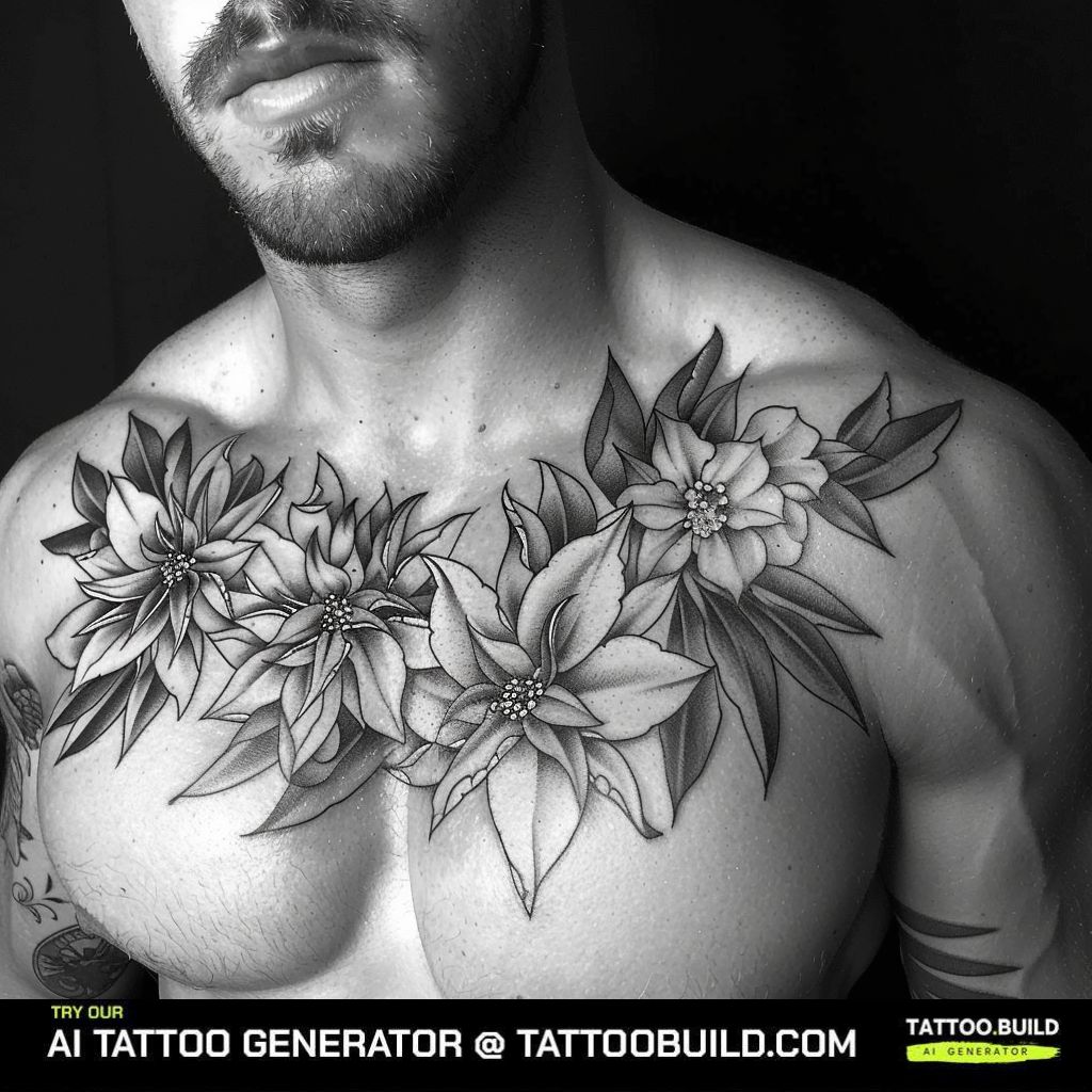 Flower chest tattoo male