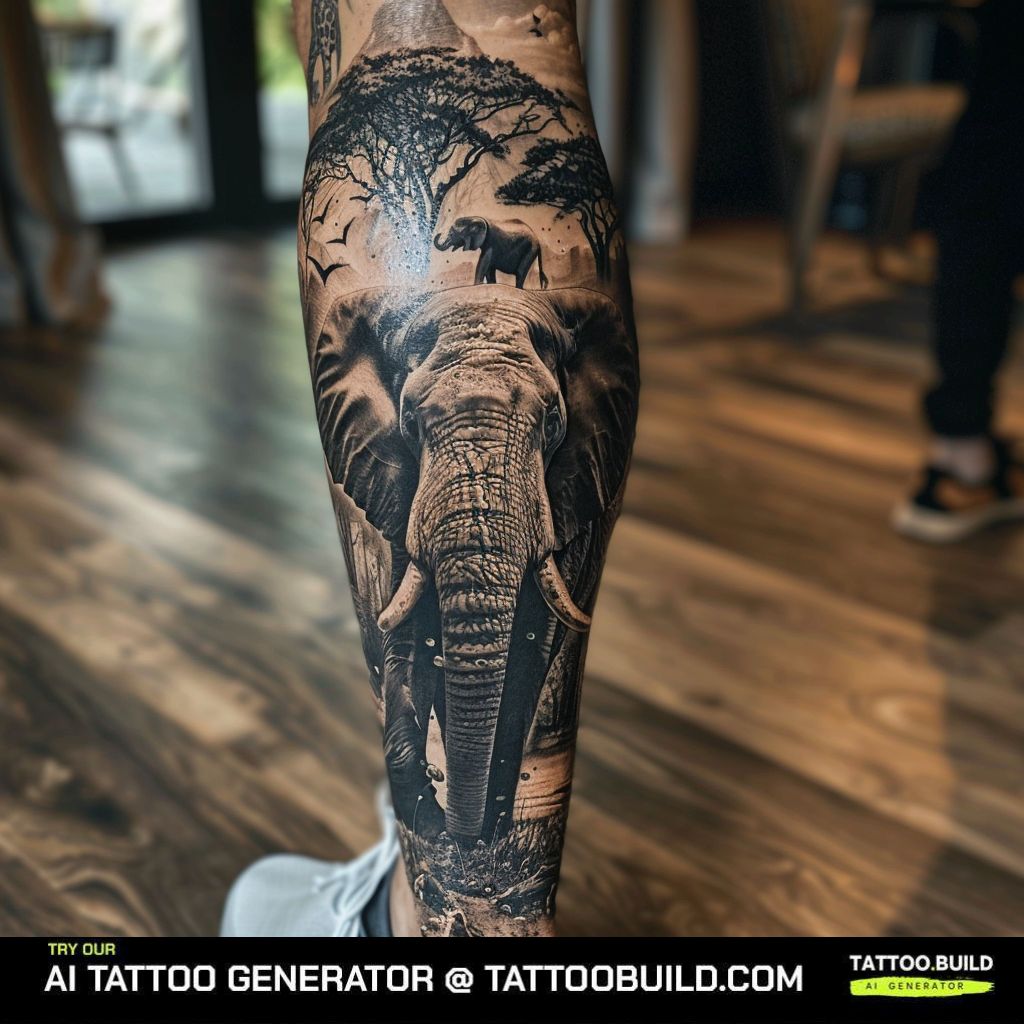 Safari elephant leg tattoo