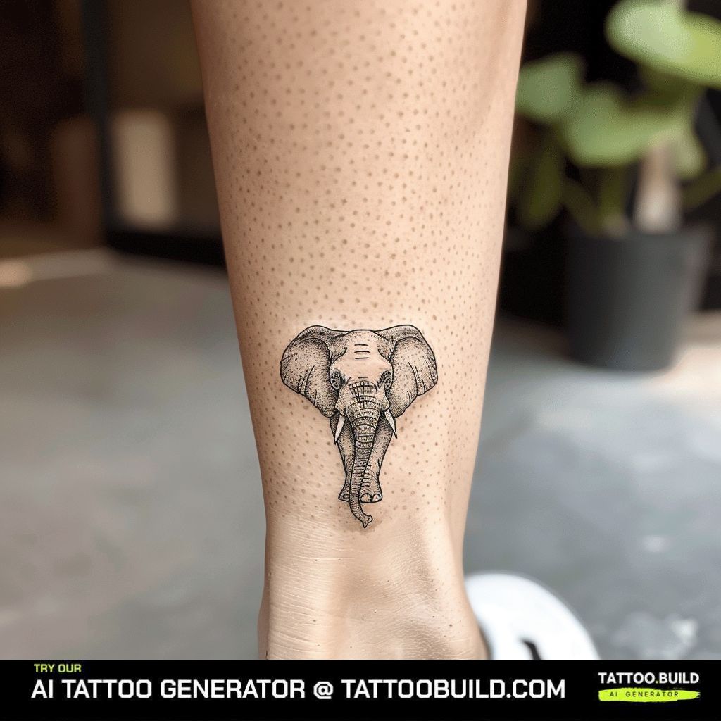 tiny elephant tattoo on the leg