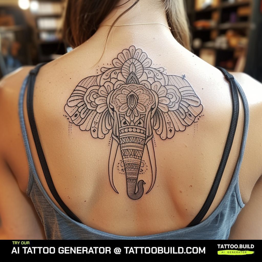 Ornate Outline Elephant Tattoo