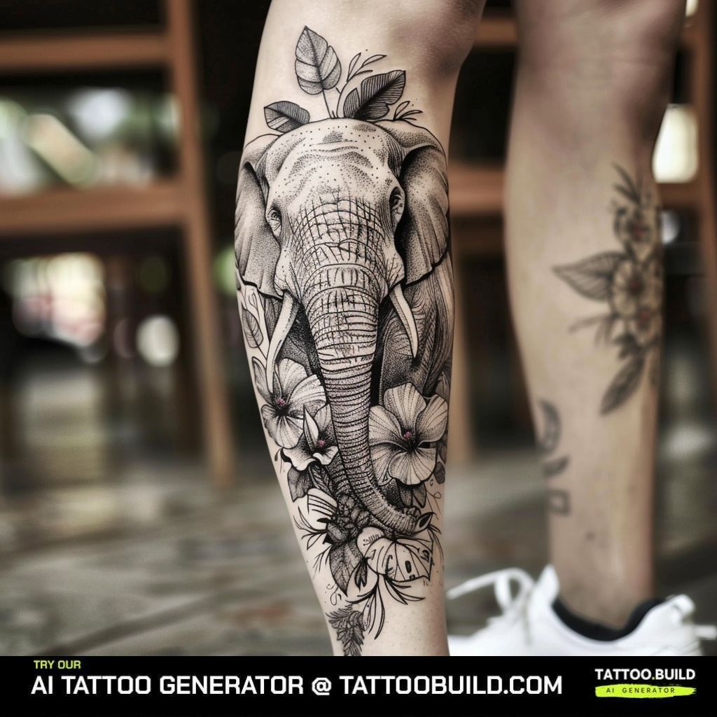 floral elephant tattoo