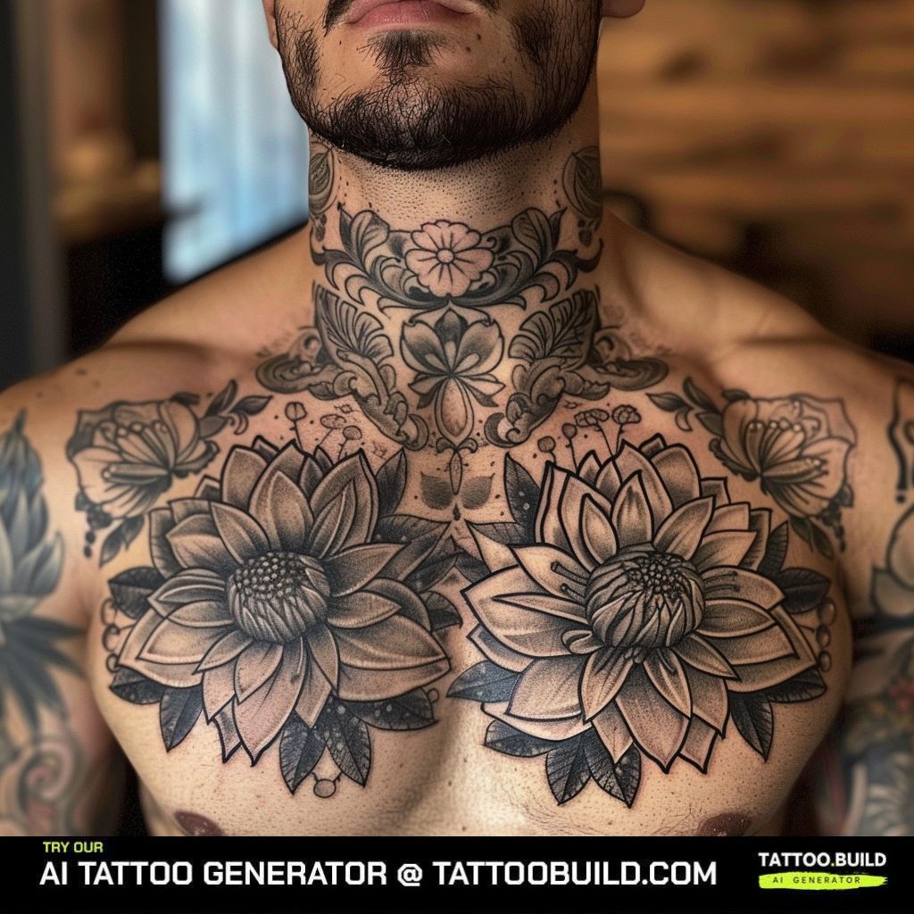 flower chest tattoo for male
