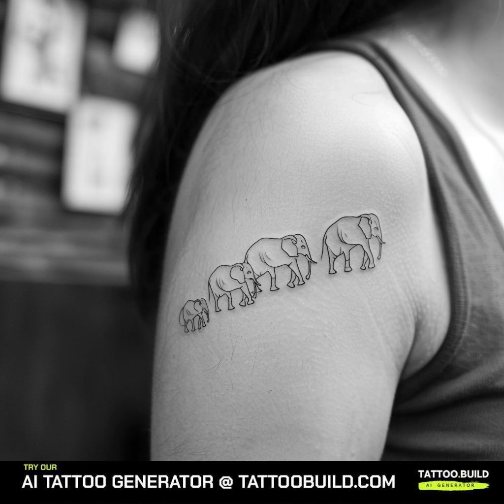 Cute Elephant Tattoo of an Elephant Family Line
