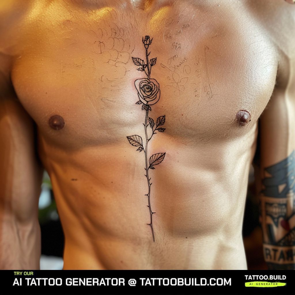 single rose flower tattoo on the chest