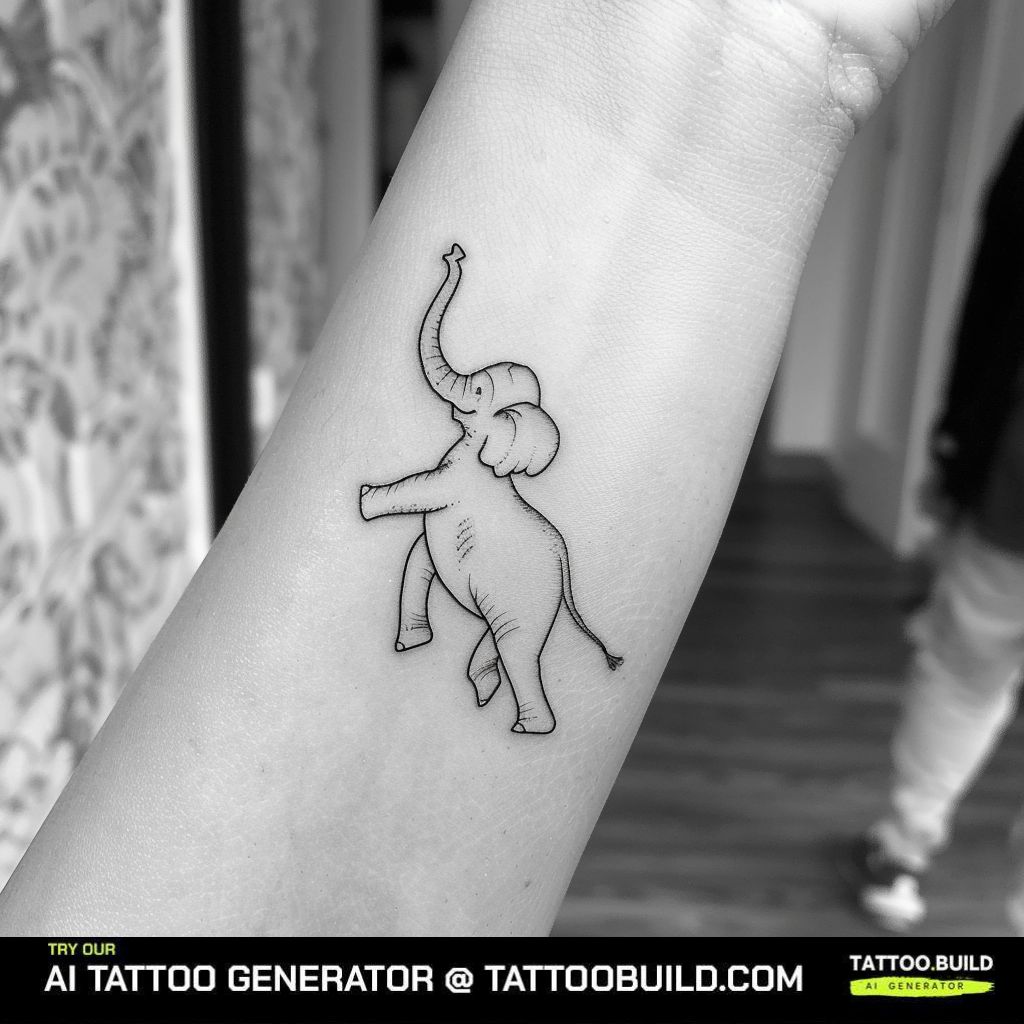 small dancing elephant outline tattoo