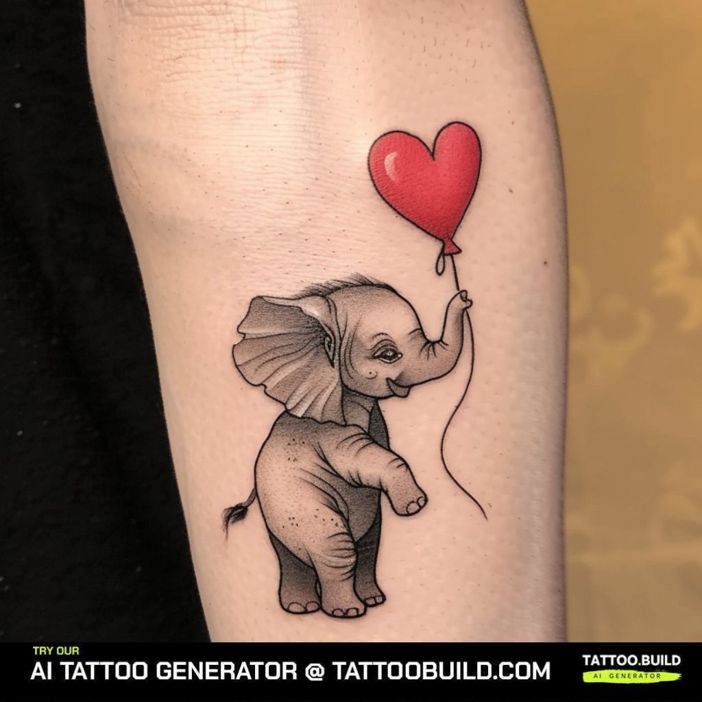 Baby cute elephant tattoo with red balloon
