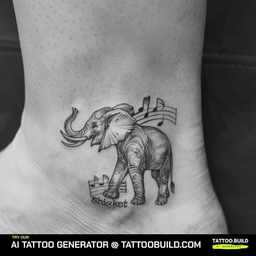 elephant with musical note tattoo on the leg