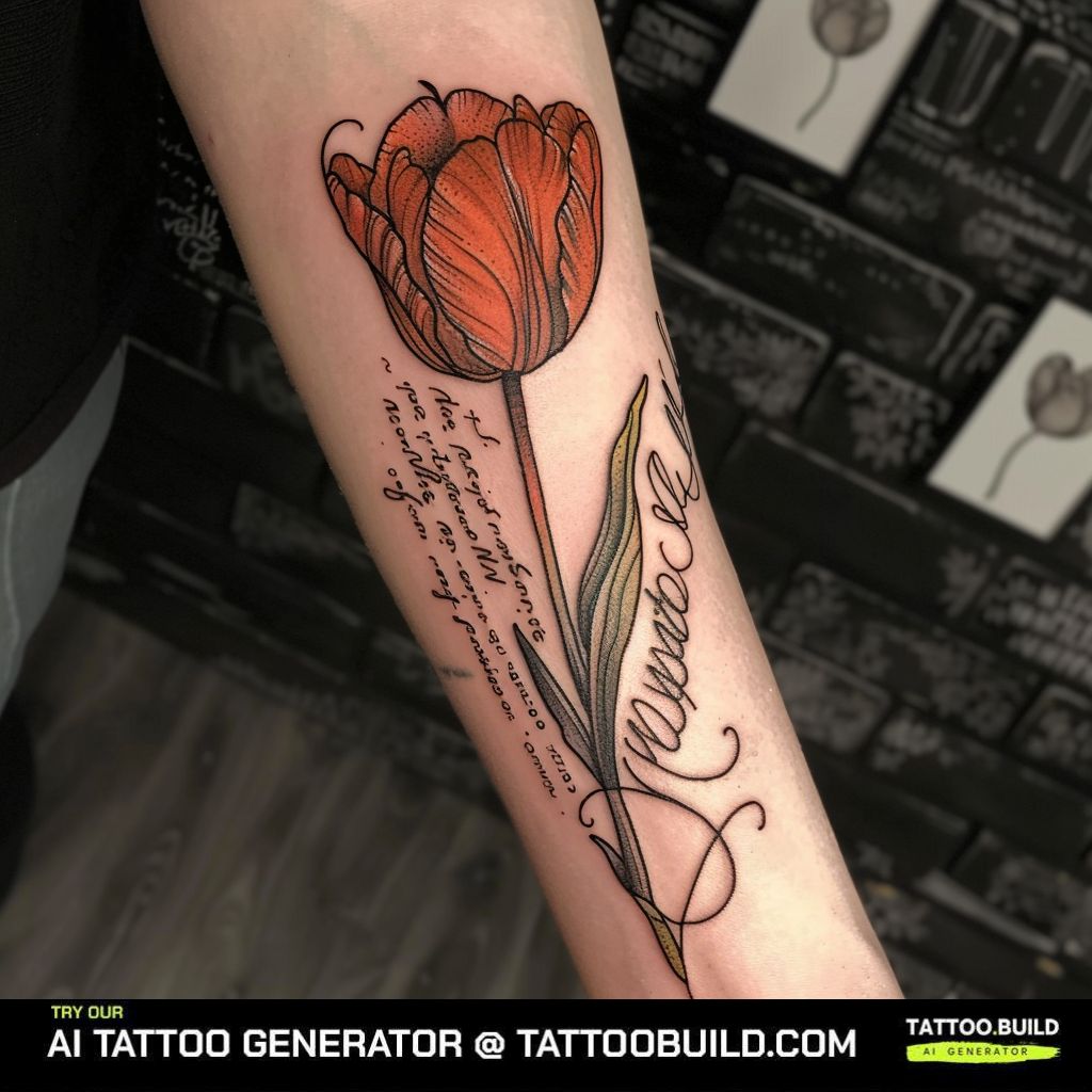 American traditional tulip tattoo with message