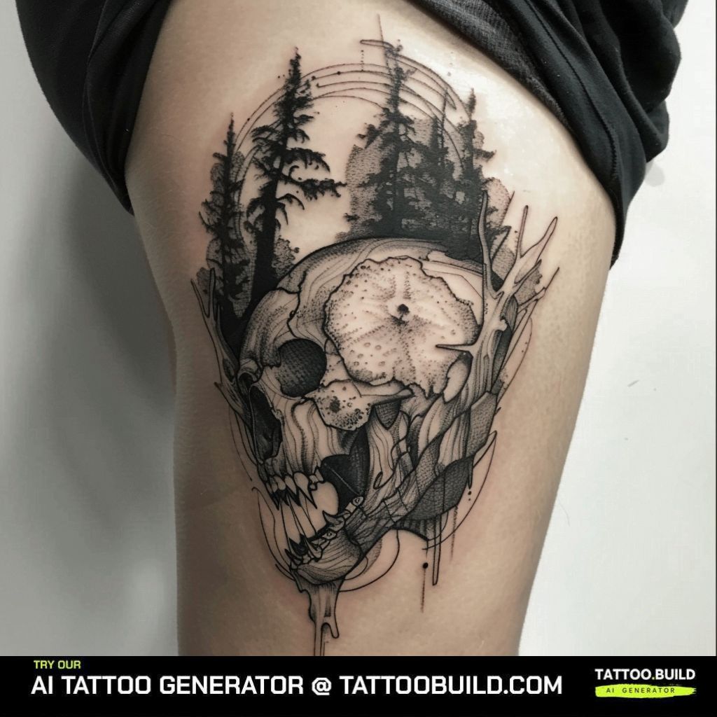bear skull and forest tattoo