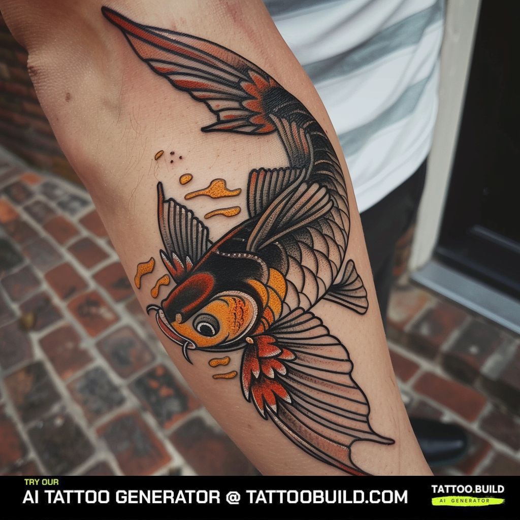 American traditional flying fish tattoo