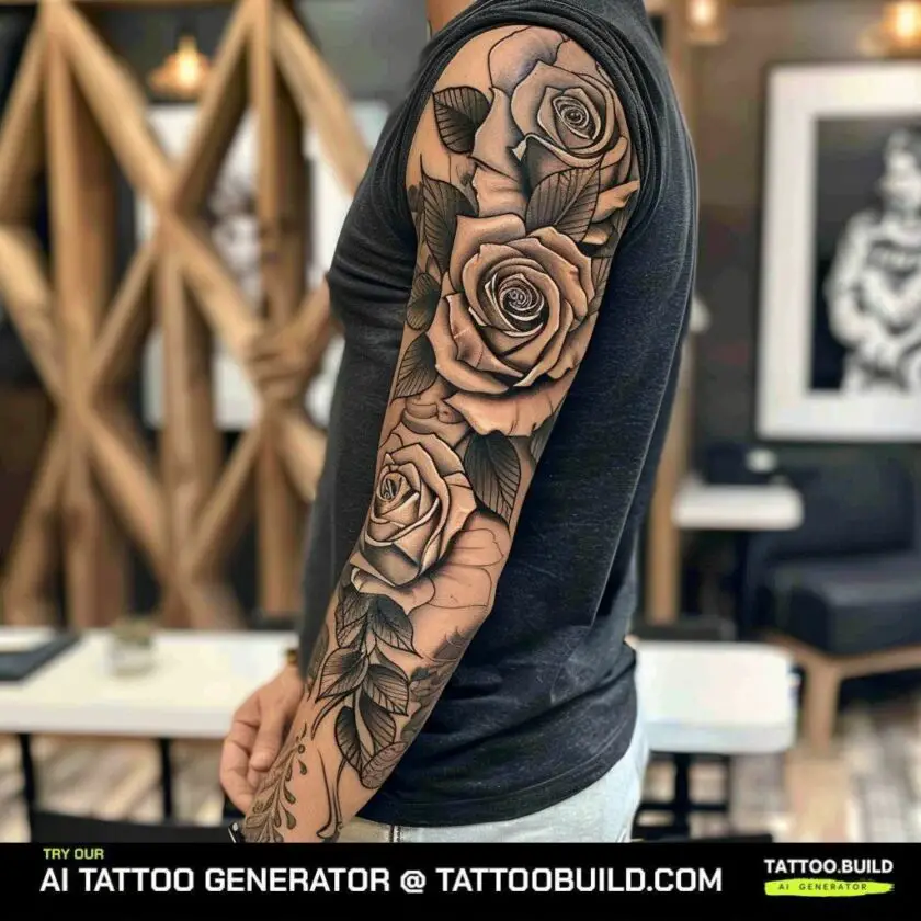 Men's Rose Tattoo in Black and Gray - Tattoo Build