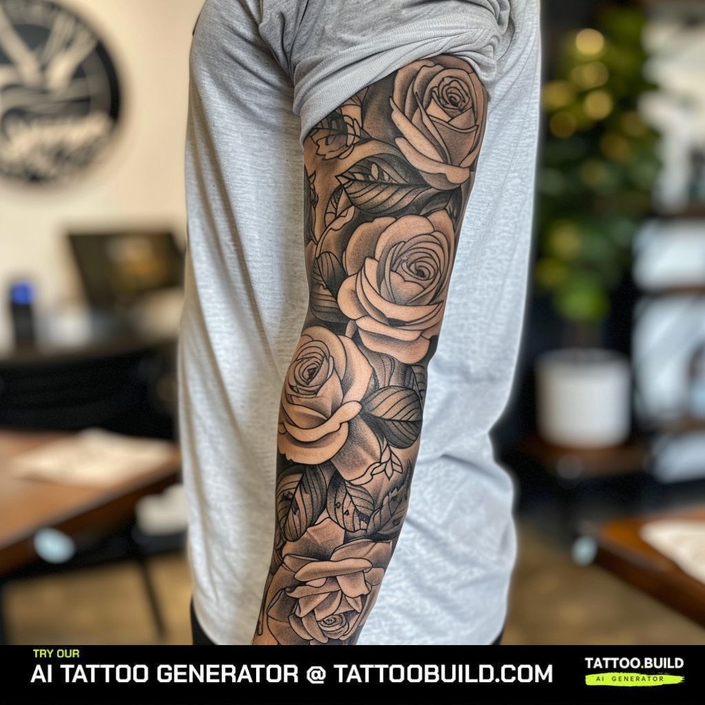 mens full sleeves rose tattoo