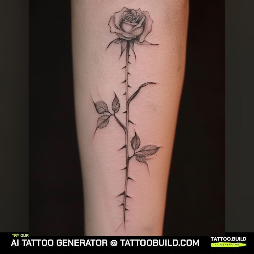 mens rose tattoo black and gray with throns