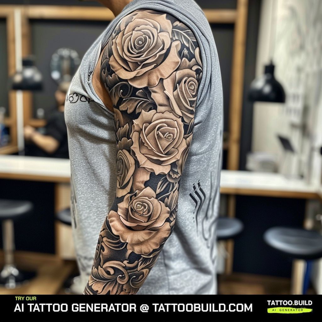 full sleeves rose tattoo on the arm for guys.