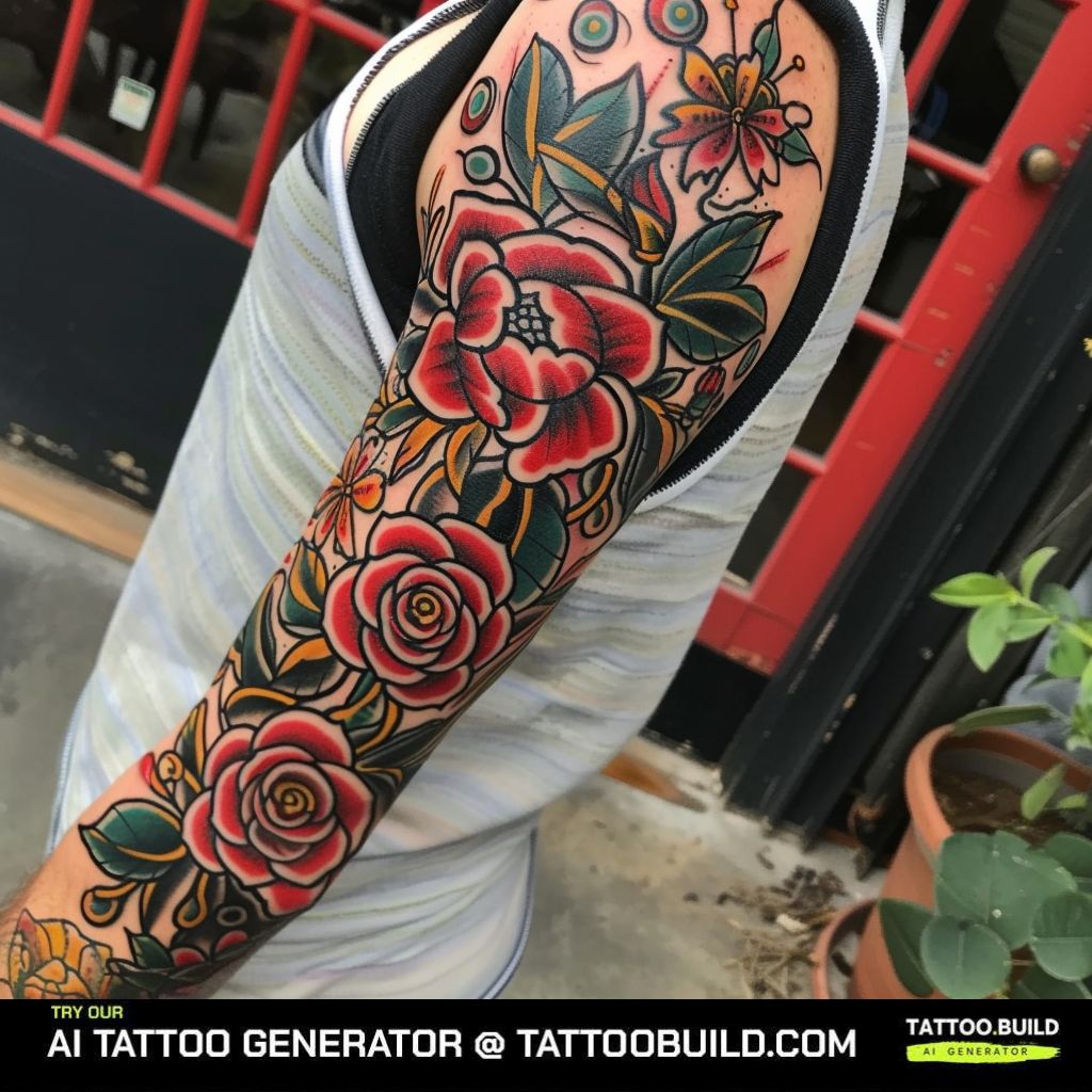 traditional American masculine flower tattoo