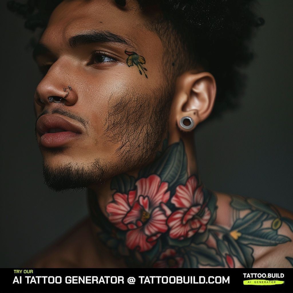 neck masculine flower tattoo