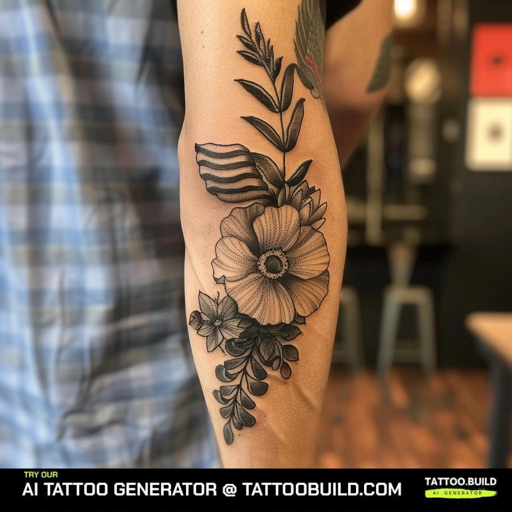 back arm masculine flower tattoo