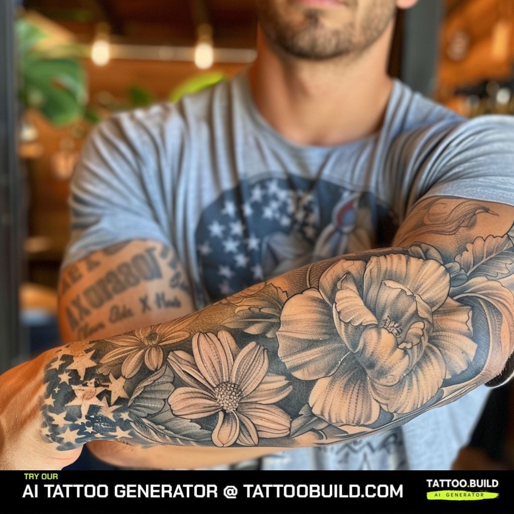 full sleeve masculine flower tattoo