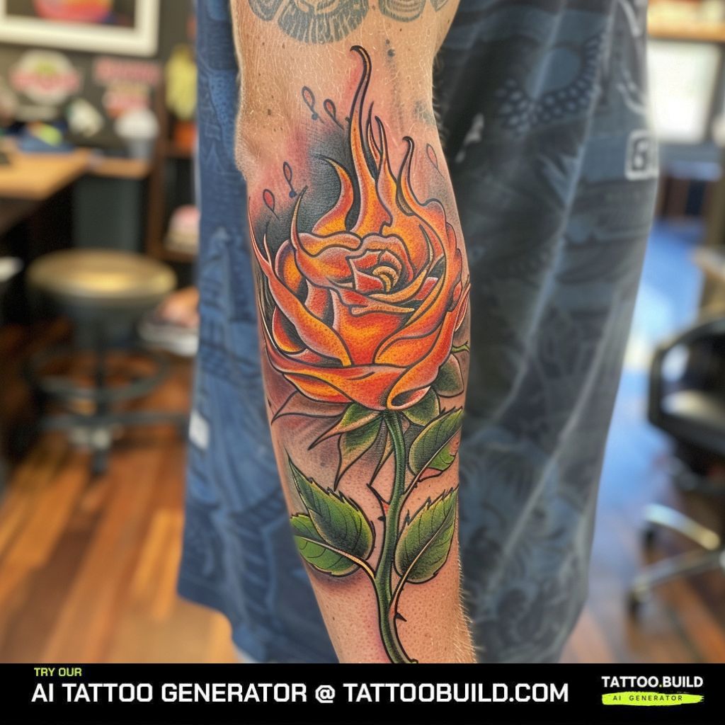 burning rose tattoo