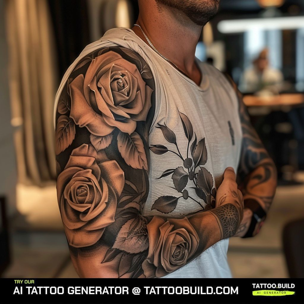 rose tattoo full sleeves for men